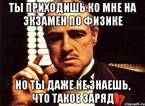 ты приходишь ко мне на экзамен по физике но ты даже не знаешь, что такое заряд, Мем крестный отец