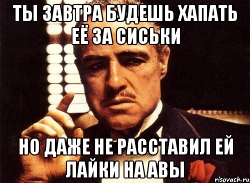 ты завтра будешь хапать её за сиськи но даже не расставил ей лайки на авы, Мем крестный отец