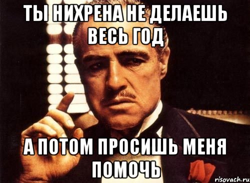 ты нихрена не делаешь весь год а потом просишь меня помочь, Мем крестный отец