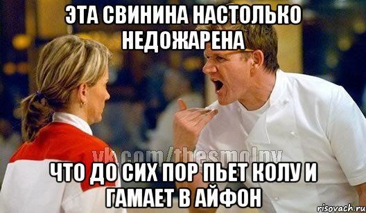 эта свинина настолько недожарена что до сих пор пьет колу и гамает в айфон, Мем кухня
