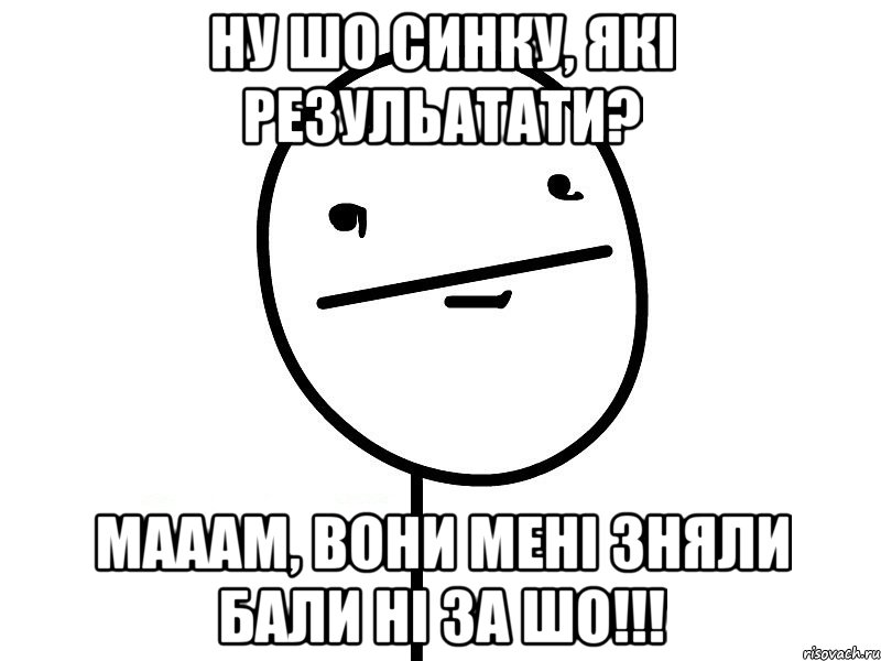 ну шо синку, які резульатати? мааам, вони мені зняли бали ні за шо!!!, Мем Покерфэйс