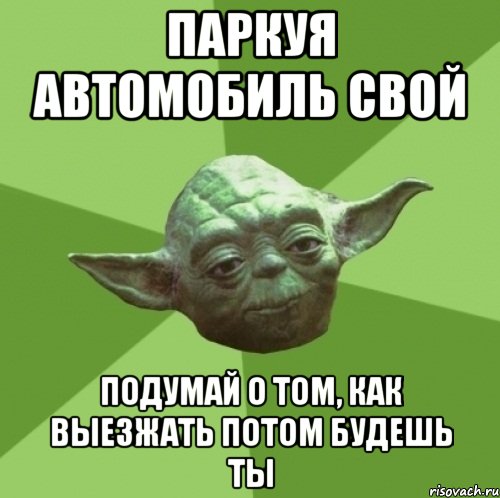 паркуя автомобиль свой подумай о том, как выезжать потом будешь ты, Мем Мастер Йода