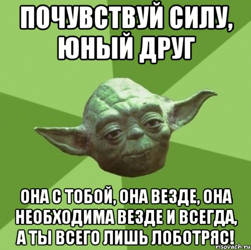 почувствуй силу, юный друг она с тобой, она везде, она необходима везде и всегда, а ты всего лишь лоботряс!, Мем Мастер Йода