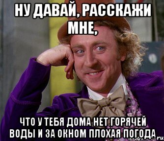 ну давай, расскажи мне, что у тебя дома нет горячей воды и за окном плохая погода, Мем мое лицо