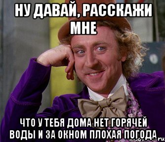 ну давай, расскажи мне что у тебя дома нет горячей воды и за окном плохая погода, Мем мое лицо