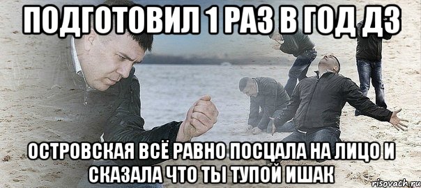 подготовил 1 раз в год дз островская всё равно посцала на лицо и сказала что ты тупой ишак, Мем Мужик сыпет песок на пляже