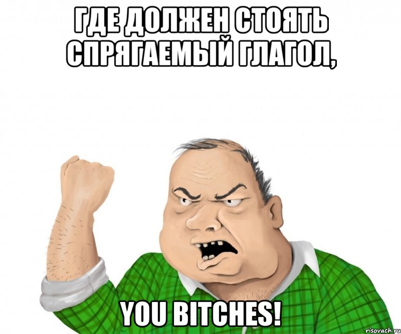 где должен стоять спрягаемый глагол, you bitches!, Мем мужик