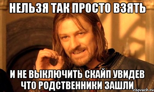 нельзя так просто взять и не выключить скайп увидев что родственники зашли, Мем Нельзя просто так взять и (Боромир мем)