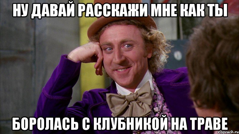 ну давай расскажи мне как ты боролась с клубникой на траве, Мем Ну давай расскажи (Вилли Вонка)