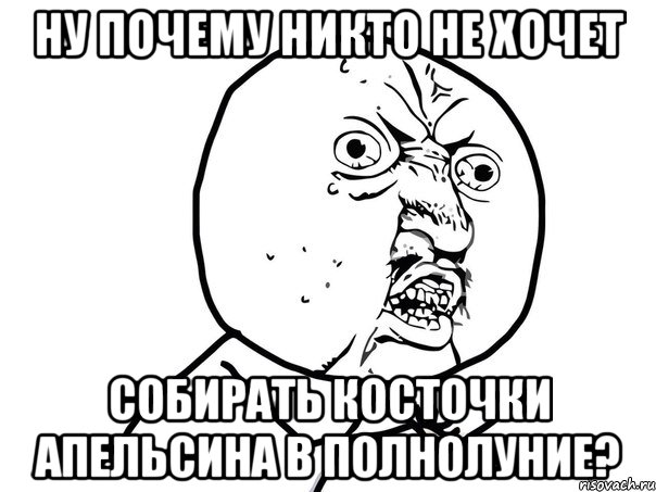 ну почему никто не хочет собирать косточки апельсина в полнолуние?, Мем Ну почему (белый фон)