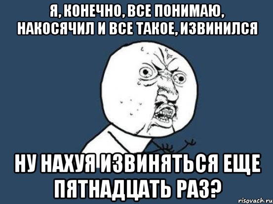 я, конечно, все понимаю, накосячил и все такое, извинился ну нахуя извиняться еще пятнадцать раз?, Мем Ну почему