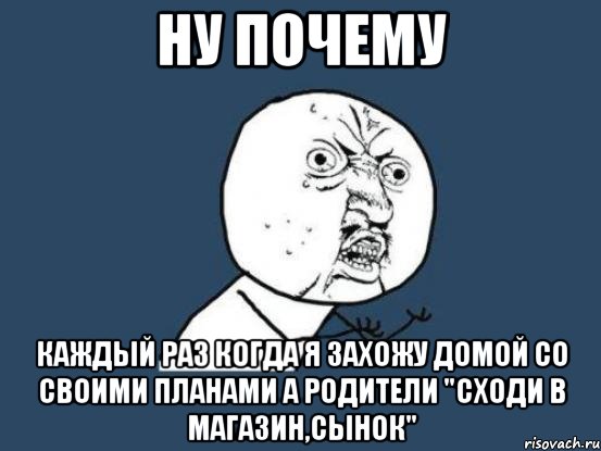 ну почему каждый раз когда я захожу домой со своими планами а родители "сходи в магазин,сынок", Мем Ну почему