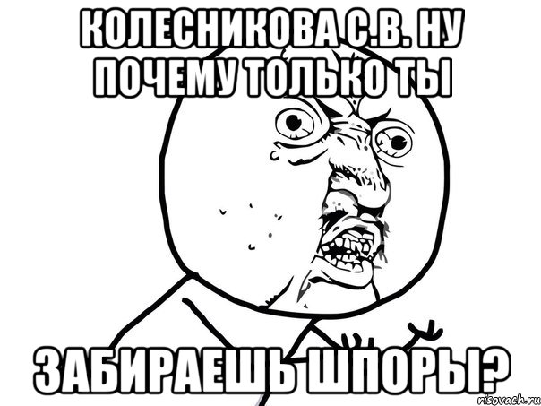 колесникова с.в. ну почему только ты забираешь шпоры?, Мем Ну почему (белый фон)