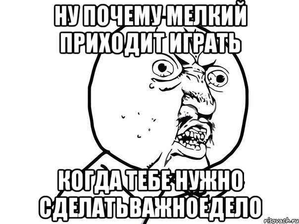 ну почему мелкий приходит играть когда тебе нужно сделатьважноедело, Мем Ну почему (белый фон)