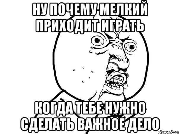 ну почему мелкий приходит играть когда тебе нужно сделать важное дело, Мем Ну почему (белый фон)