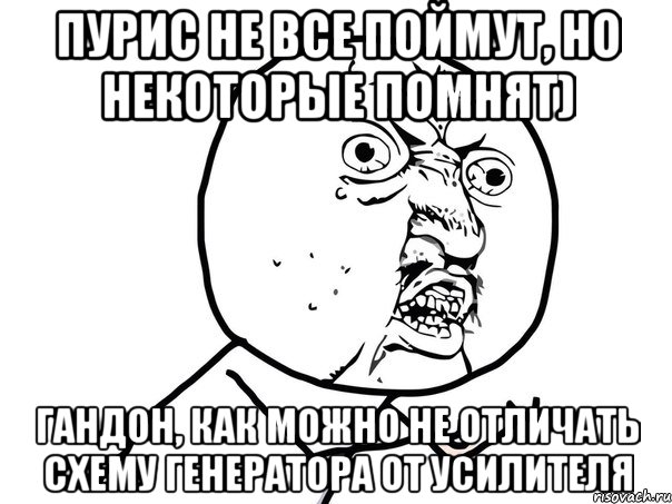 пурис не все поймут, но некоторые помнят) гандон, как можно не отличать схему генератора от усилителя, Мем Ну почему (белый фон)