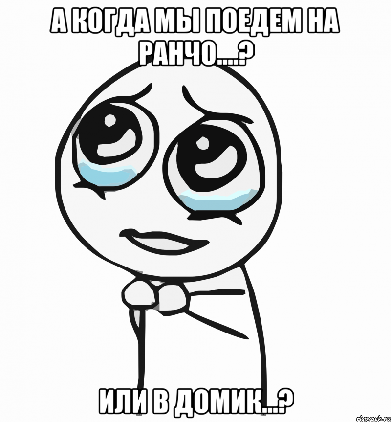 а когда мы поедем на ранчо....? или в домик...?, Мем  ну пожалуйста (please)