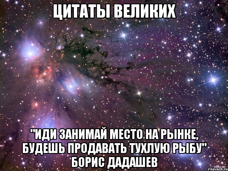 цитаты великих "иди занимай место на рынке, будешь продавать тухлую рыбу" борис дадашев, Мем Космос