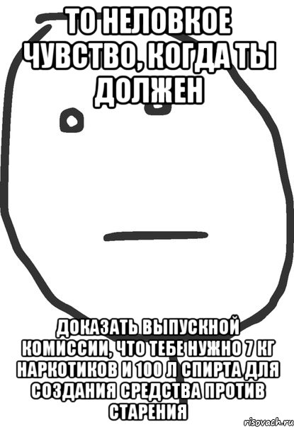 то неловкое чувство, когда ты должен доказать выпускной комиссии, что тебе нужно 7 кг наркотиков и 100 л спирта для создания средства против старения, Мем покер фейс