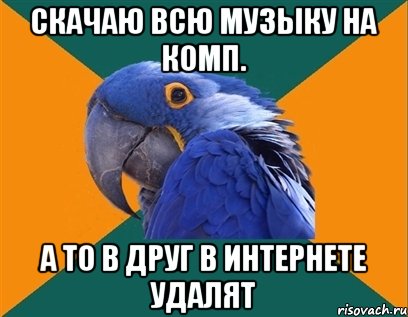 скачаю всю музыку на комп. а то в друг в интернете удалят, Мем Попугай параноик