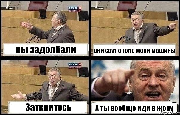 вы задолбали они срут около моей машины Заткнитесь А ты вообще иди в жопу