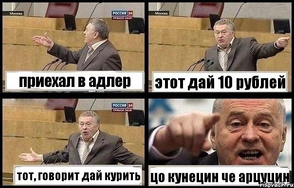приехал в адлер этот дай 10 рублей тот, говорит дай курить цо кунецин че арцуцин, Комикс с Жириновским