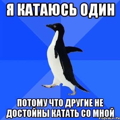 я катаюсь один потому что другие не достойны катать со мной, Мем  Социально-неуклюжий пингвин