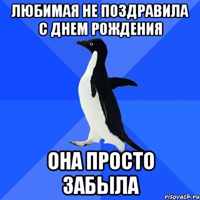 любимая не поздравила с днем рождения она просто забыла, Мем  Социально-неуклюжий пингвин