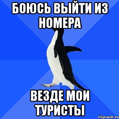 боюсь выйти из номера везде мои туристы, Мем  Социально-неуклюжий пингвин