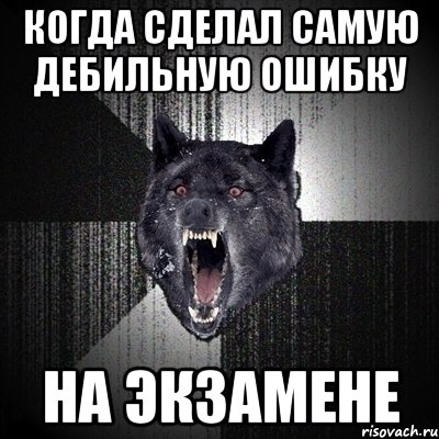 когда сделал самую дебильную ошибку на экзамене, Мем Сумасшедший волк