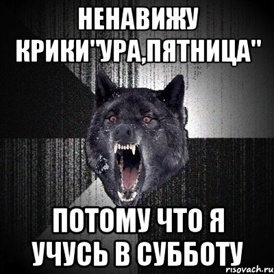 ненавижу крики"ура,пятница" потому что я учусь в субботу, Мем Сумасшедший волк