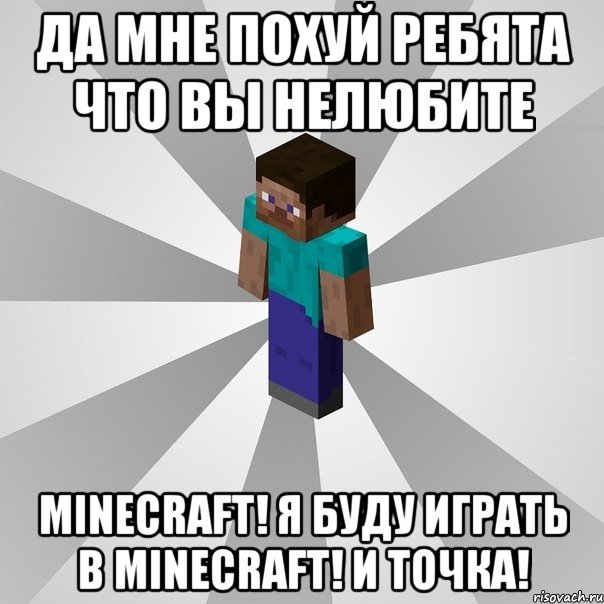 да мне похуй ребята что вы нелюбите minecraft! я буду играть в minecraft! и точка!, Мем Типичный игрок Minecraft