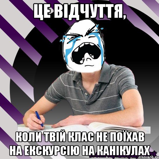 це відчуття, коли твій клас не поїхав на екскурсію на канікулах, Мем Типодинадцятикласник плачу