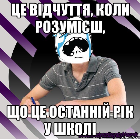 це відчуття, коли розумієш, що це останній рік у школі, Мем Типодинадцятикласник плачу