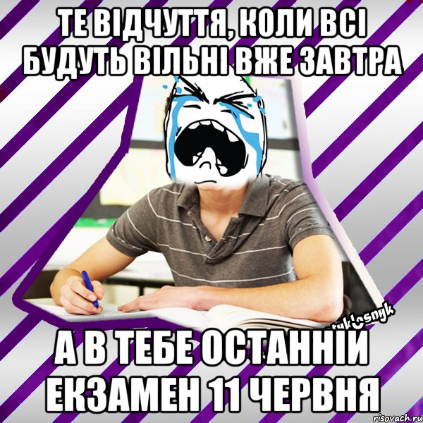 те відчуття, коли всі будуть вільні вже завтра а в тебе останній екзамен 11 червня, Мем Типовий девятикласник