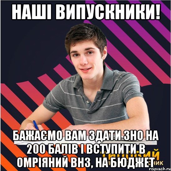 наші випускники! бажаємо вам здати зно на 200 балів і вступити в омріяний внз, на бюджет, Мем Типовий одинадцятикласник