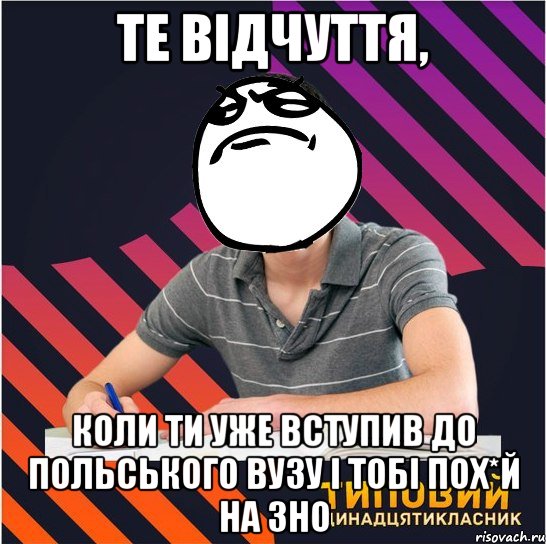 те відчуття, коли ти уже вступив до польського вузу і тобі пох*й на зно, Мем Типовий одинадцятикласник