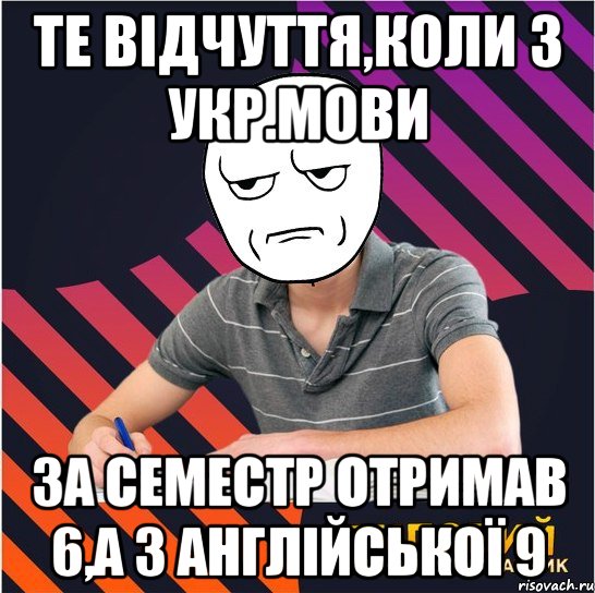 те відчуття,коли з укр.мови за семестр отримав 6,а з англійської 9, Мем Типовий одинадцятикласник