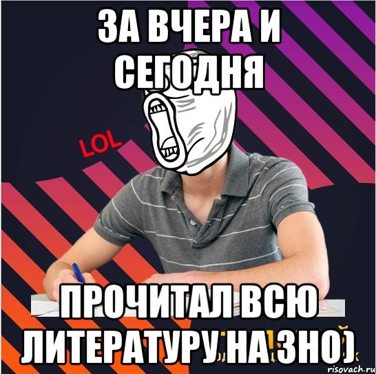 за вчера и сегодня прочитал всю литературу на зно), Мем Типовий одинадцятикласник