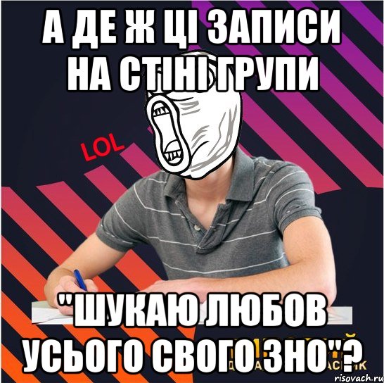 а де ж ці записи на стіні групи "шукаю любов усього свого зно"?, Мем Типовий одинадцятикласник