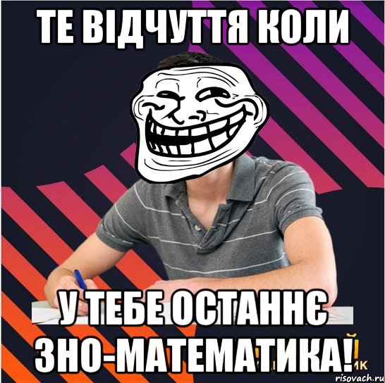 те відчуття коли у тебе останнє зно-математика!, Мем Типовий одинадцятикласник