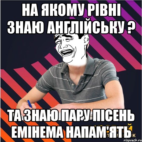 на якому рівні знаю англійську ? та знаю пару пісень емінема напам'ять, Мем Типовий одинадцятикласник