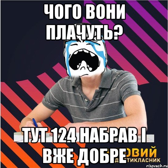 чого вони плачуть? тут 124 набрав і вже добре, Мем Типовий одинадцятикласник