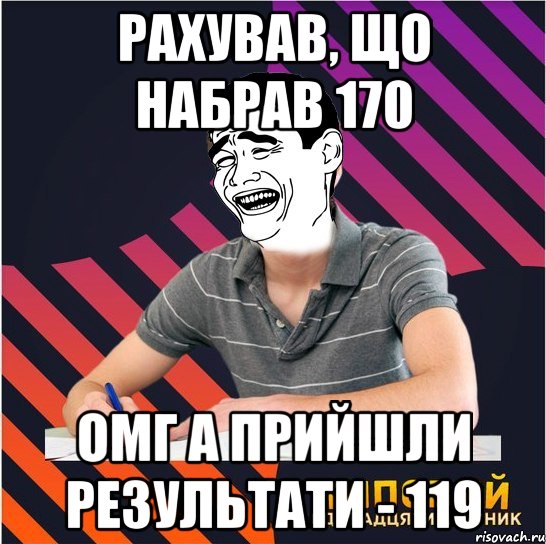 рахував, що набрав 170 омг а прийшли результати - 119, Мем Типовий одинадцятикласник