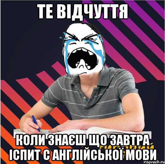 те відчуття коли знаєш що завтра іспит с англійської мови, Мем Типовий одинадцятикласник