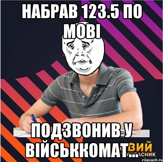 набрав 123.5 по мові подзвонив у військкомат..., Мем Типовий одинадцятикласник