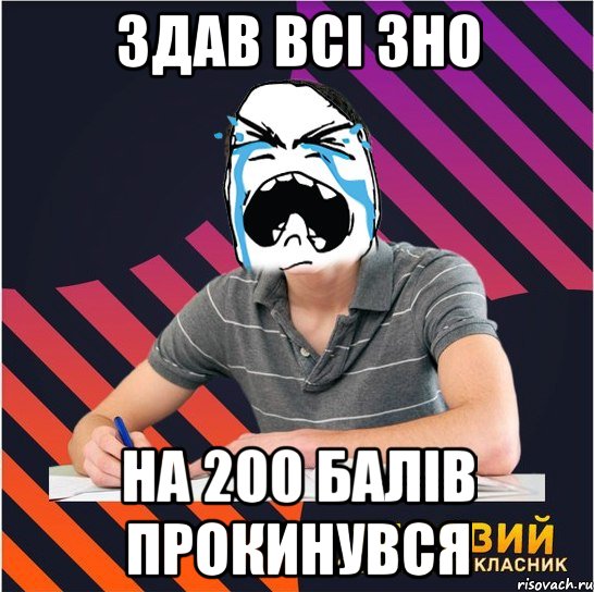 здав всі зно на 200 балів прокинувся, Мем Типовий одинадцятикласник