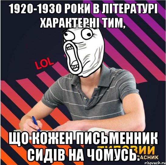 1920-1930 роки в літературі характерні тим, що кожен письменник сидів на чомусь., Мем Типовий одинадцятикласник