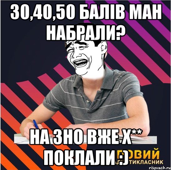 30,40,50 балів ман набрали? на зно вже х** поклали :), Мем Типовий одинадцятикласник