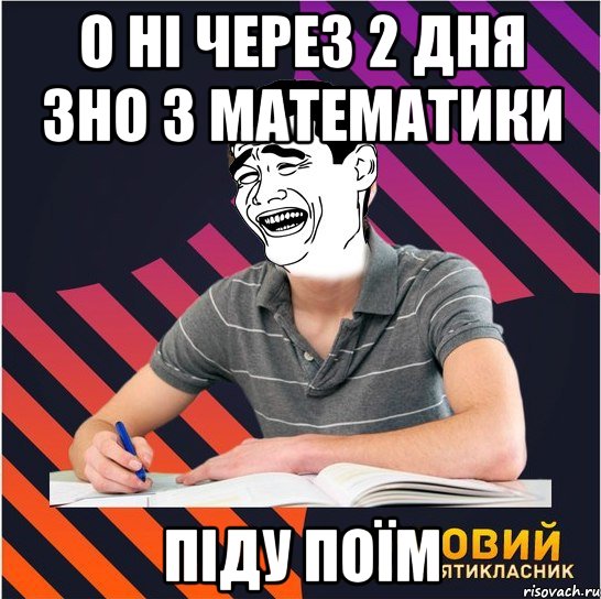 о ні через 2 дня зно з математики піду поїм, Мем Типовий одинадцятикласник